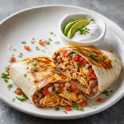 Ancho Chicken Burrito with pico de gallo and avocado crema