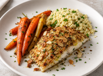 almond crusted fish with couscous