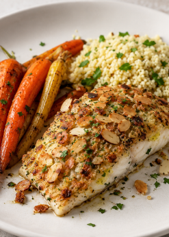 almond crusted fish with couscous