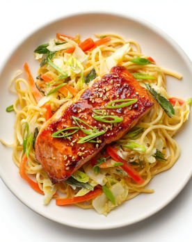 salmon miso lo mein