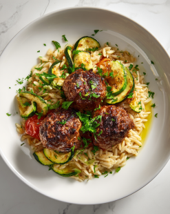 angus beef meatballs zucchini orzo