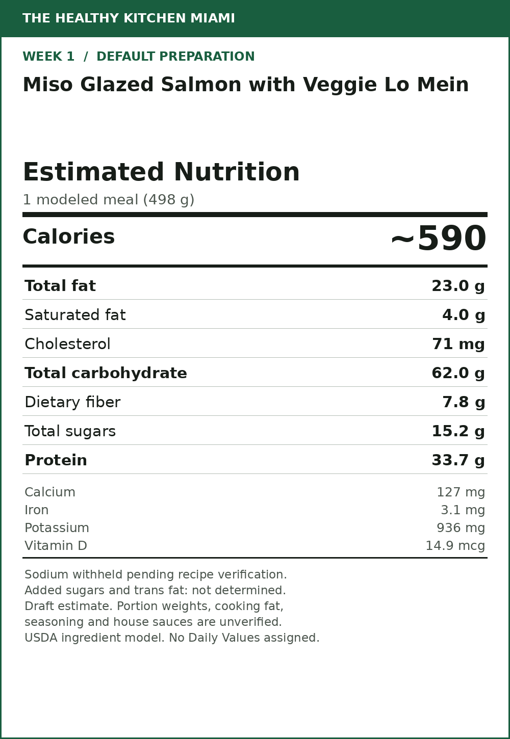 Miso Glazed Salmon with Veggie Lo Mein — estimated nutrition card