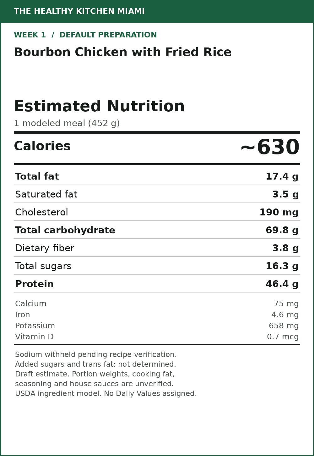 Bourbon Chicken with Fried Rice — estimated nutrition card