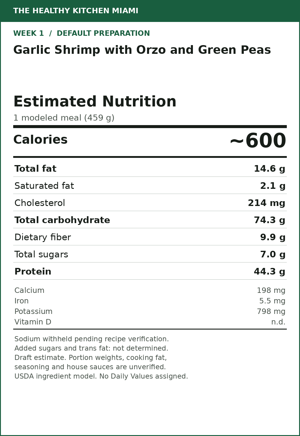 Garlic Shrimp with Orzo and Green Peas — estimated nutrition card