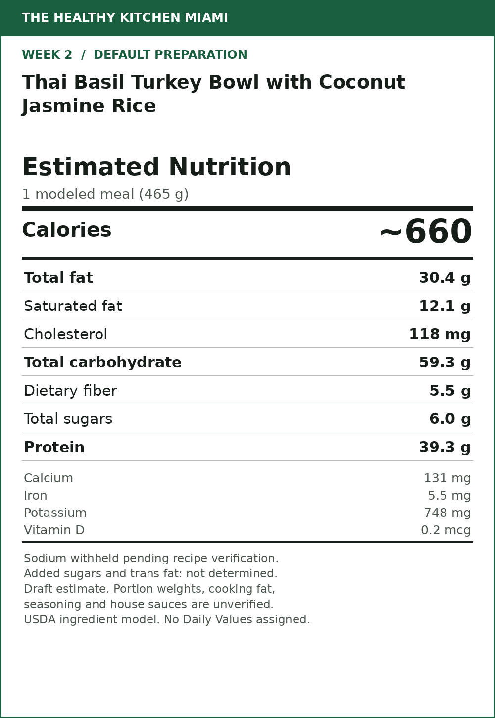 Thai Basil Turkey Bowl with Coconut Jasmine Rice — estimated nutrition card