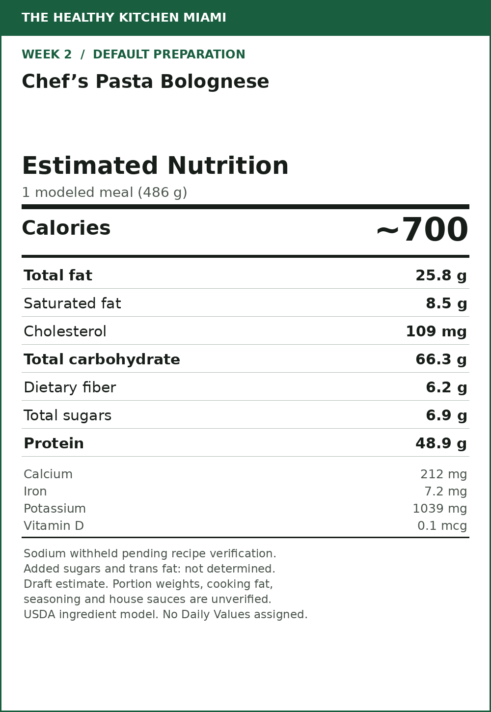 Chef’s Pasta Bolognese — estimated nutrition card