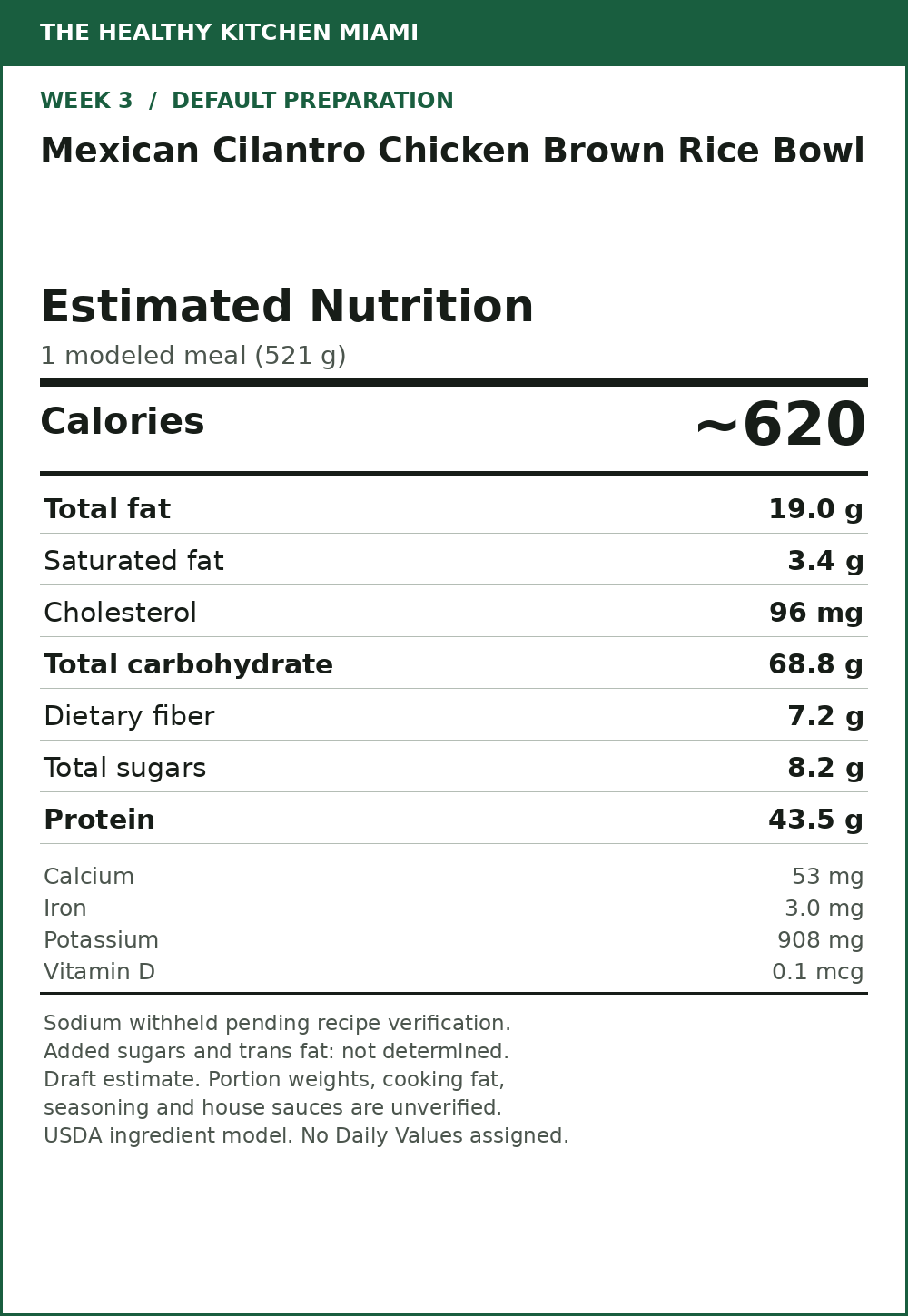 Mexican Cilantro Chicken Brown Rice Bowl — estimated nutrition card