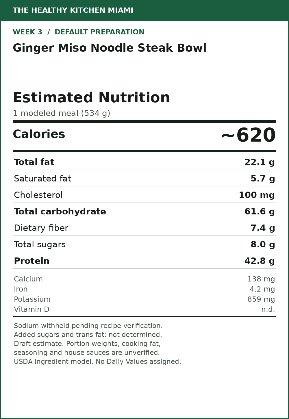 Ginger Miso Noodle Steak Bowl — estimated nutrition card