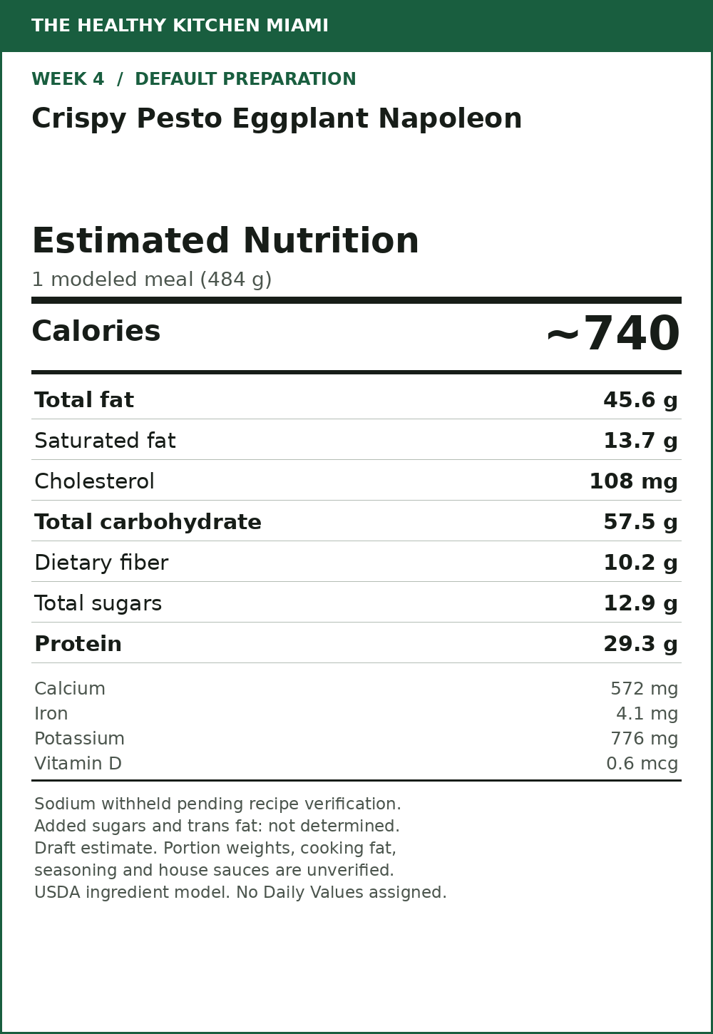Crispy Pesto Eggplant Napoleon — estimated nutrition card