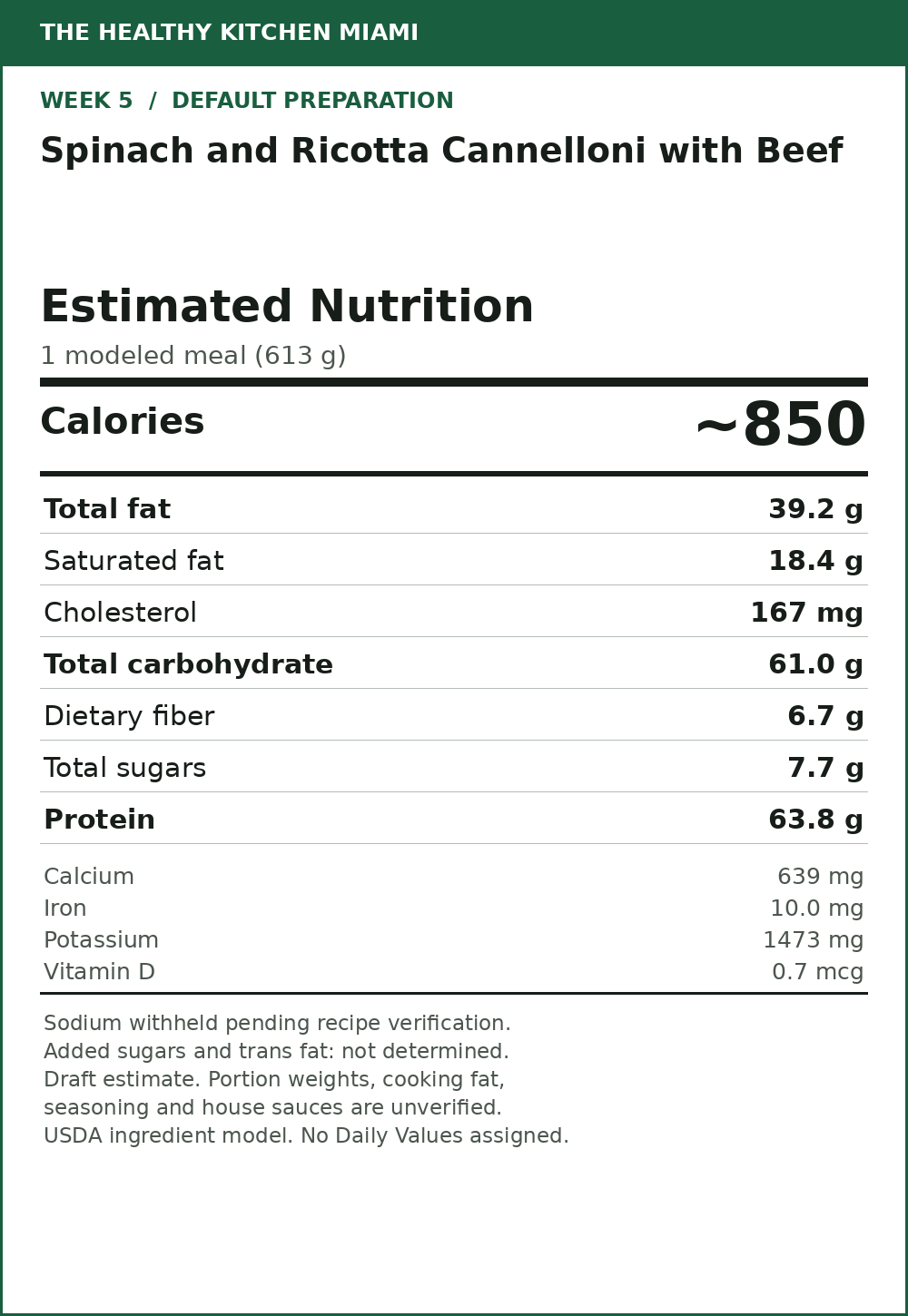Spinach and Ricotta Cannelloni with Beef — estimated nutrition card