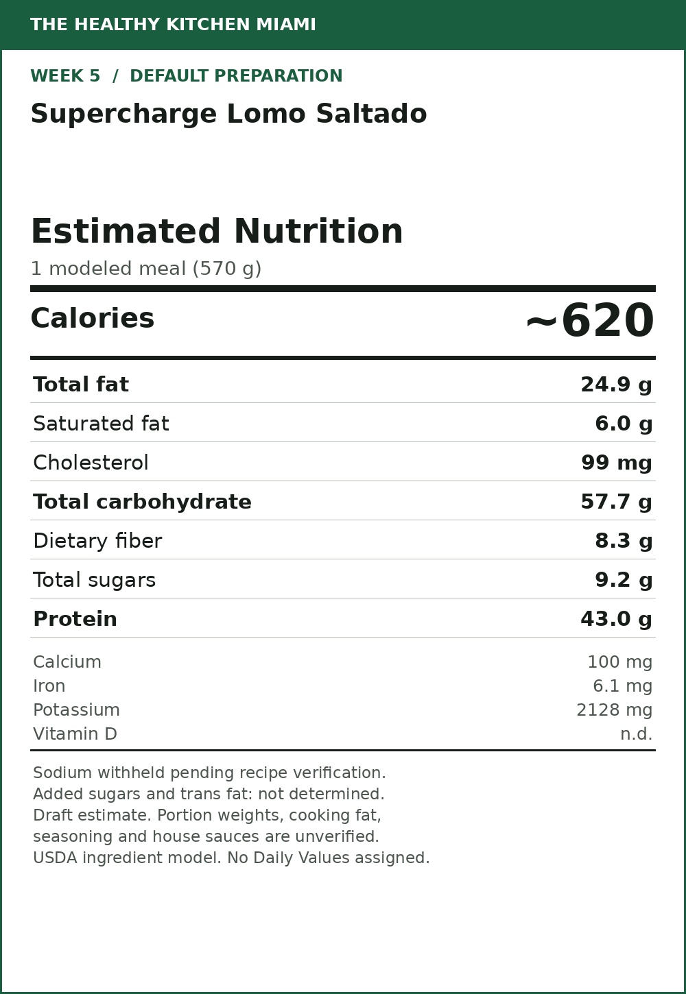 Supercharge Lomo Saltado — estimated nutrition card