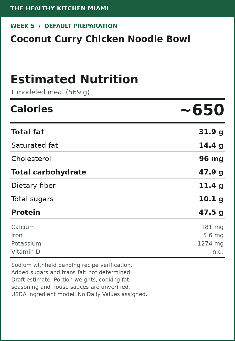 Coconut Curry Chicken Noodle Bowl — estimated nutrition card