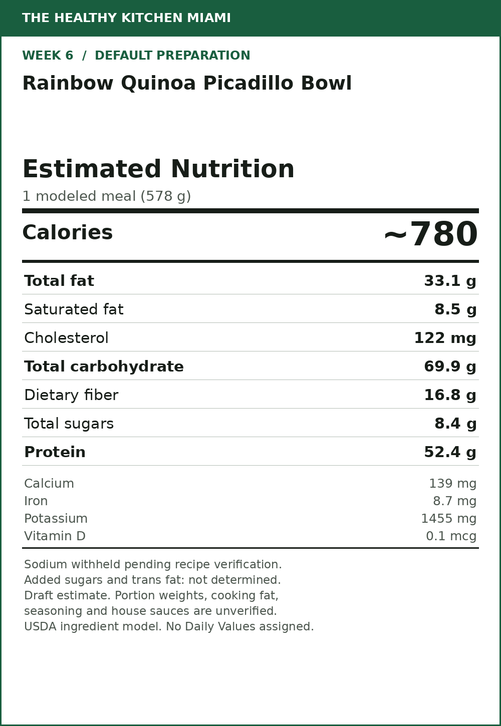 Rainbow Quinoa Picadillo Bowl — estimated nutrition card