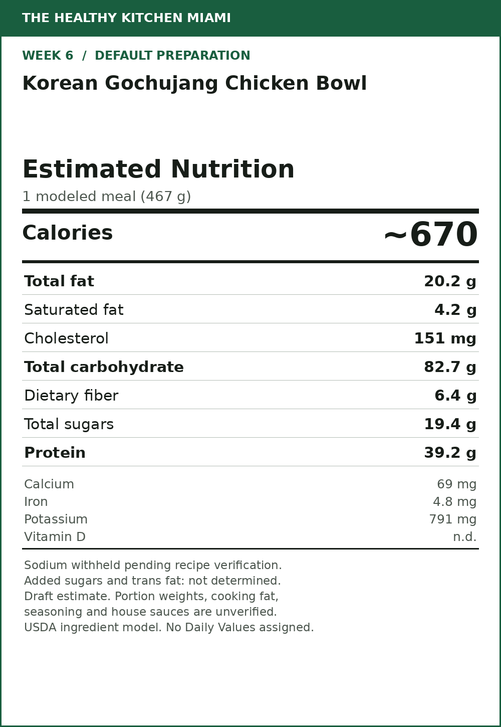 Korean Gochujang Chicken Bowl — estimated nutrition card