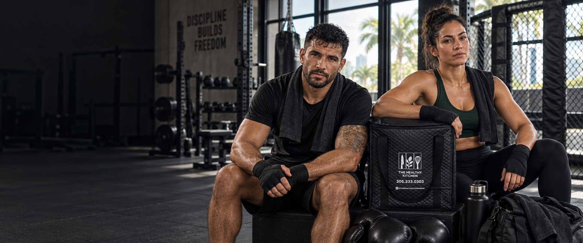 Athletes after training with The Healthy Kitchen Miami delivery bag