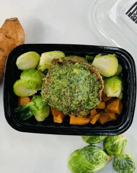 Pesto Turkey Burger with Sweet Potatoes