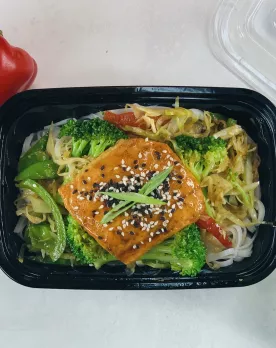Miso Glazed Salmon with Veggie Lo Mein