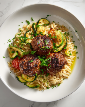angus beef meatballs zucchini orzo 79965933