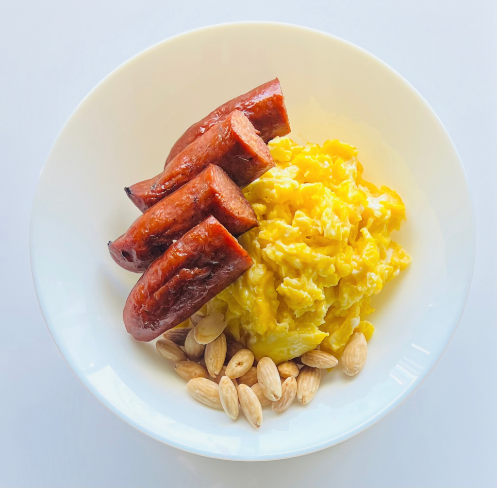 Scrambled eggs, Kielbasa and walnuts The Healthy Kitchen Miami