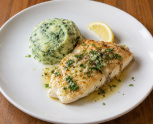 Lemon Butter Fish with Spinach Potato Purée
