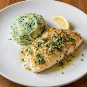 Lemon Butter Fish with Spinach Potato Purée