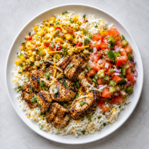 Chicken Fajita Rice Bowl with Fire-Roasted Corn Salsa