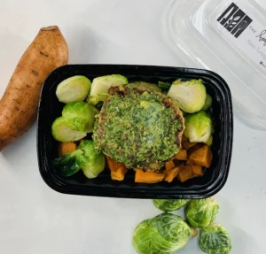 Pesto Turkey Patty with Sweet Potatoes