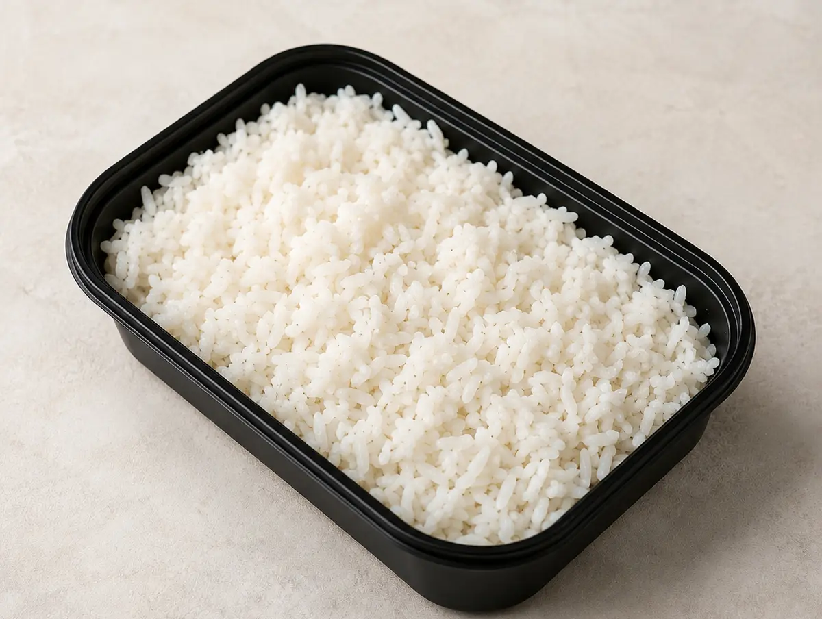 Thai Jasmine Rice in a black meal-prep container.