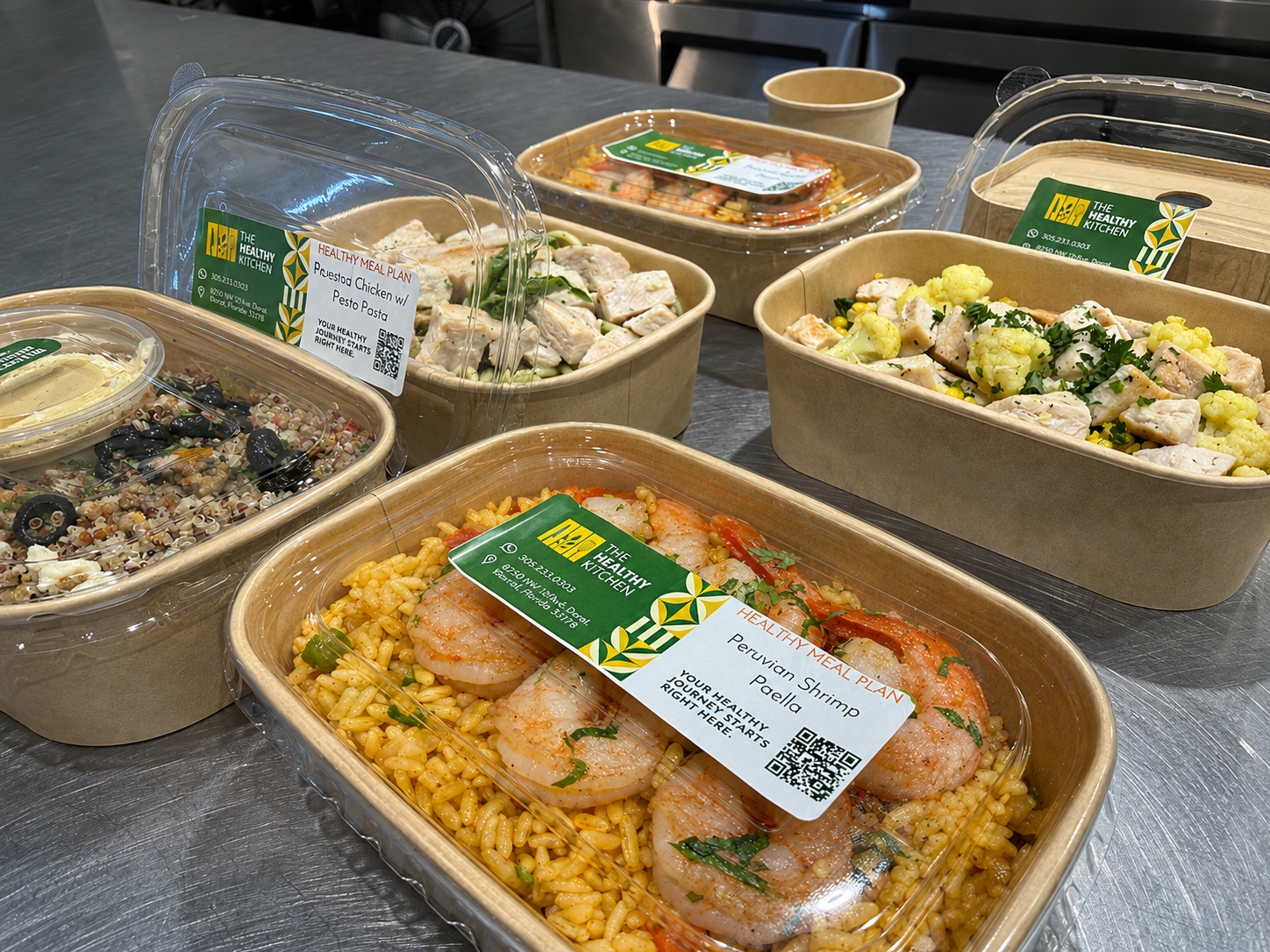 Chef-prepared Healthy Kitchen Miami meals in sugarcane-fiber containers