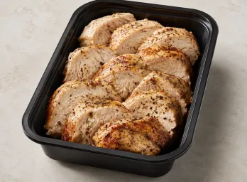 Pan Roasted Chicken Breast in a black meal-prep container.