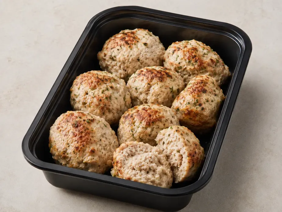 Herbed Turkey Meatballs in a black meal-prep container.