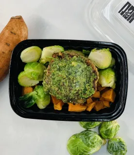 Pesto Turkey Burger with Sweet Potatoes
