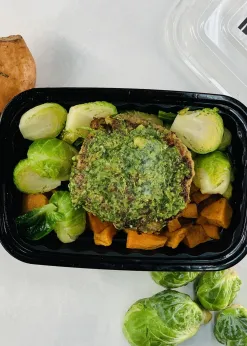 Pesto Turkey Burger with Sweet Potatoes