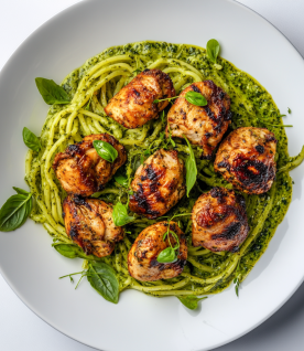 roasted chicken over pesto pasta 4507b8cc