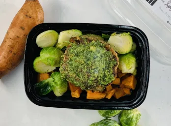 Pesto Turkey Burger with Sweet Potatoes