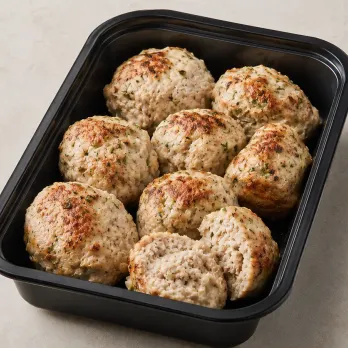 Herbed Turkey Meatballs in a black meal-prep container.