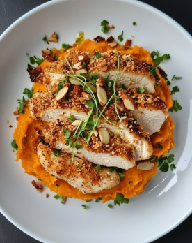 almond chicken with sweet potato puree 5bf45bba