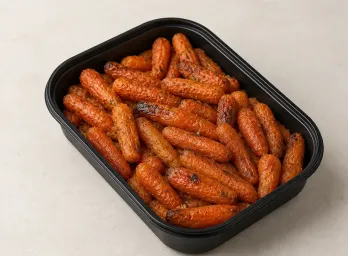 Roasted Baby Carrots in a black meal-prep container.