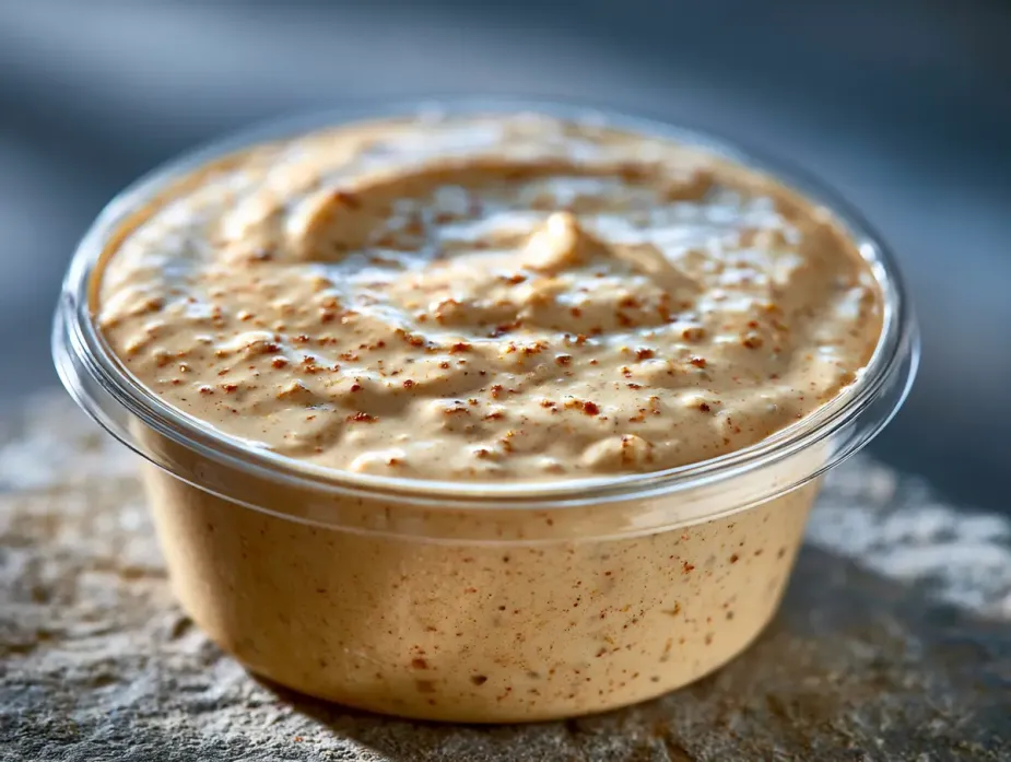 Almond Coconut Curry sold by the ounce in a black meal-prep container.