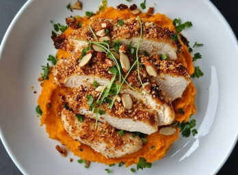 almond chicken with sweet potato puree 636e3de0