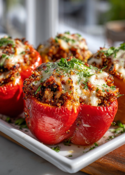 Stuffed Bell Peppers Family Bundle platter with colorful peppers stuffed with turkey, quinoa, and cheese