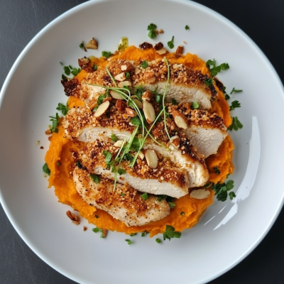 almond chicken with sweet potato puree 8220e129