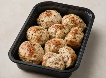 Herbed Turkey Meatballs in a black meal-prep container.
