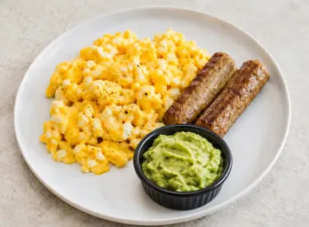 scrambled eggs sausage avocado mash 8cc57347