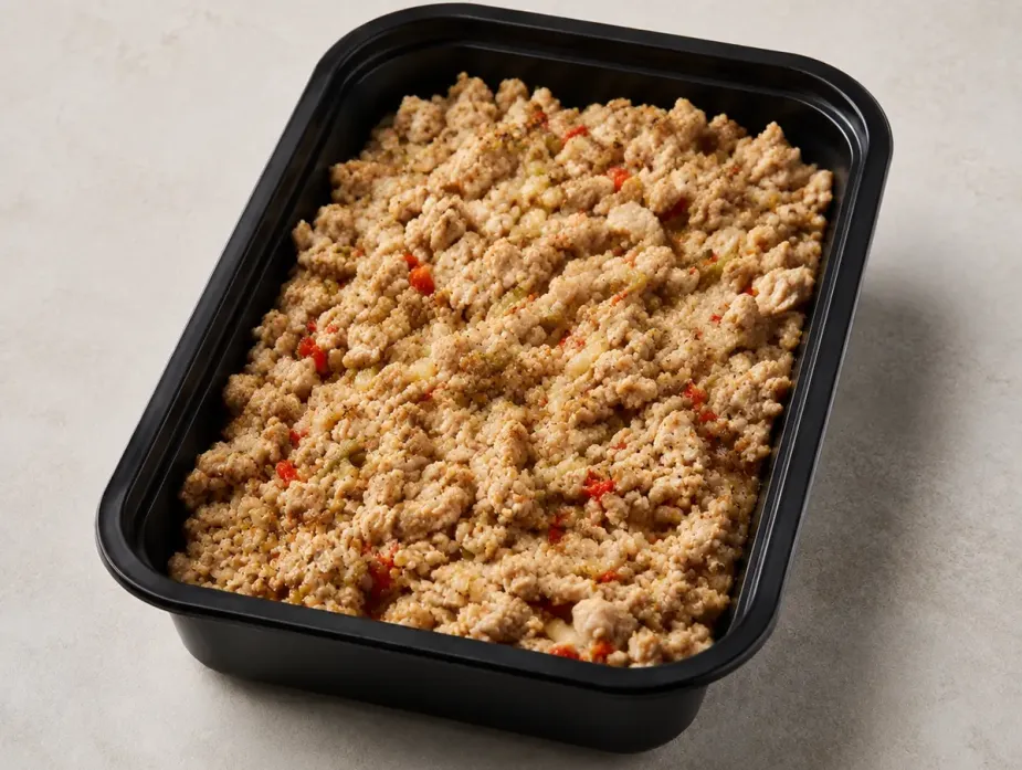 Lean Turkey Picadillo in a black meal-prep container.