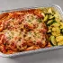 Chicken Parmesan Pasta Family Bundle in an aluminum tray with breaded chicken, marinara, mozzarella, pasta and zucchini