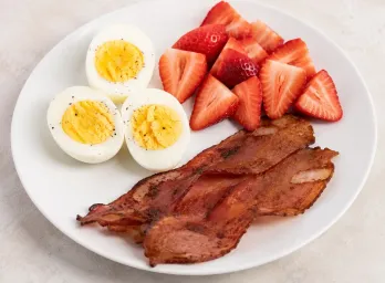 hard boiled eggs turkey bacon strawberries c3252a1e