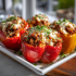 Stuffed Bell Peppers Family Bundle platter with colorful peppers stuffed with turkey, quinoa, and cheese