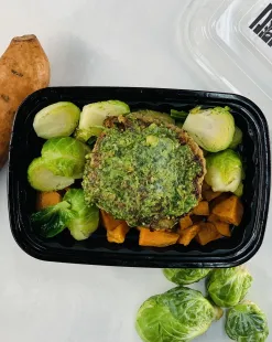 Pesto Turkey Burger with Sweet Potatoes