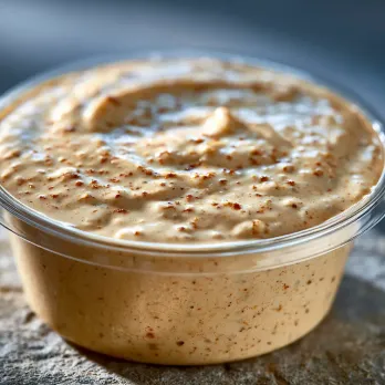 Almond Coconut Curry sold by the ounce in a black meal-prep container.